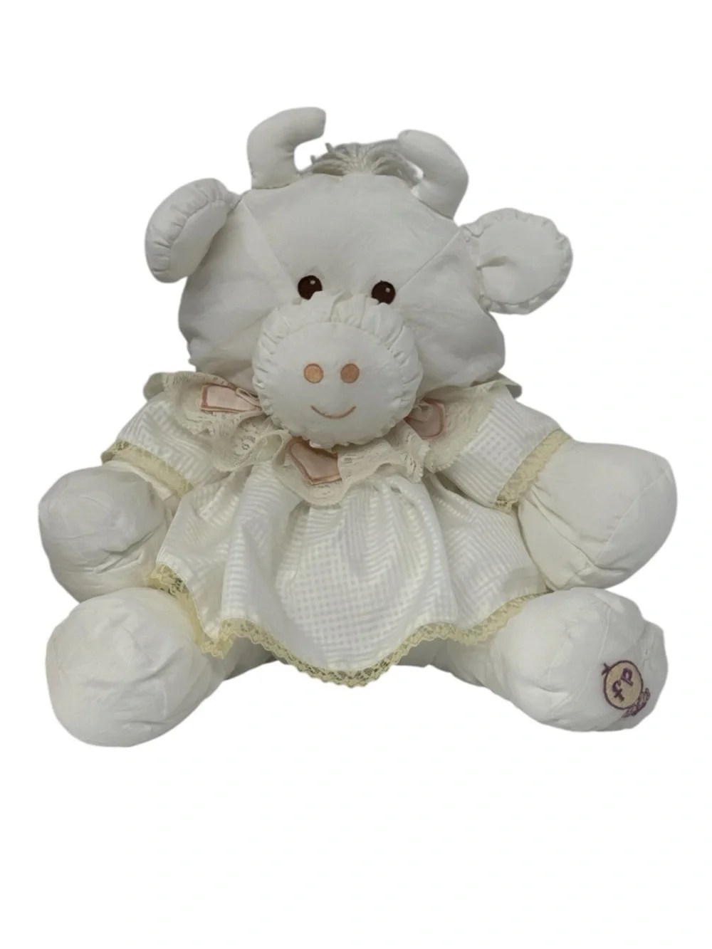 Vintage 1986 Fisher Price PUFFALUMPS White Cow with Lace Dress 15